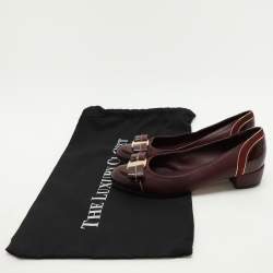 Salvatore Ferragamo Burgundy Leather and Suede Vara Bow Block Heel Pumps Size 35.5