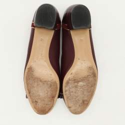 Salvatore Ferragamo Burgundy Leather and Suede Vara Bow Block Heel Pumps Size 35.5