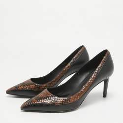 Salvatore Ferragamo Black Leather and Python Leather Pointed Toe Pumps Size 39.5