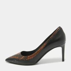 Salvatore Ferragamo Black Leather and Python Leather Pointed Toe Pumps Size 39.5