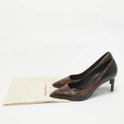 Salvatore Ferragamo Black Leather and Python Leather Pointed Toe Pumps Size 39.5