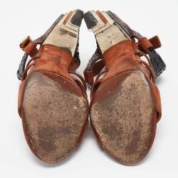 Pre Owned Salvatore Ferragamo Brown Python Leather and Suede Laos Ankle Strap Sandals 37.5