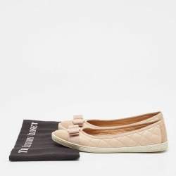 Salvatore Ferragamo Beige Leather and Patent Varina Ballet Flats Size 38.5