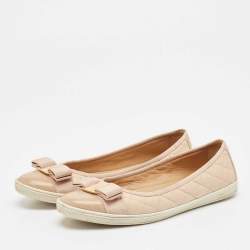 Salvatore Ferragamo Beige Leather and Patent Varina Ballet Flats Size 38.5