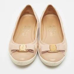 Salvatore Ferragamo Beige Leather and Patent Varina Ballet Flats Size 38.5
