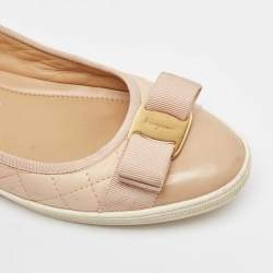 Salvatore Ferragamo Beige Leather and Patent Varina Ballet Flats Size 38.5