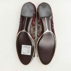 Salvatore Ferragamo Burgundy Lace and Lurex Fabric Ballet Flats Size 38