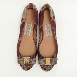 Salvatore Ferragamo Burgundy Lace and Lurex Fabric Ballet Flats Size 38