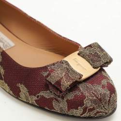 Salvatore Ferragamo Burgundy Lace and Lurex Fabric Ballet Flats Size 38