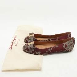 Salvatore Ferragamo Burgundy Lace and Lurex Fabric Ballet Flats Size 38