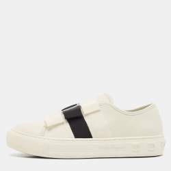 Salvatore Ferragamo Off White/Black Leather Vara Bow Sneakers Size 36