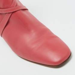 Salvatore Ferragamo Coral Pink Leather Gancini Ankle Length Boots Size 39