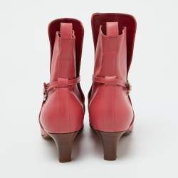 Salvatore Ferragamo Coral Pink Leather Gancini Ankle Length Boots Size 39
