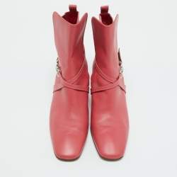 Salvatore Ferragamo Coral Pink Leather Gancini Ankle Length Boots Size 39