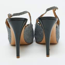 Pre Owned Salvatore Ferragamo Dark Green Stingray Vara Bow Slingback Pumps Size 39.5