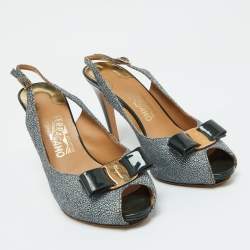 Pre Owned Salvatore Ferragamo Dark Green Stingray Vara Bow Slingback Pumps Size 39.5