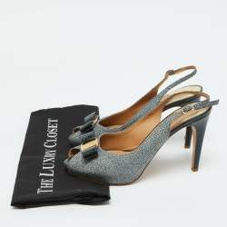 Pre Owned Salvatore Ferragamo Dark Green Stingray Vara Bow Slingback Pumps Size 39.5