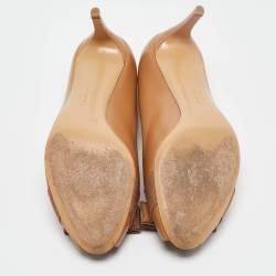 Salvatore Ferragamo Brown Leather Vara Bow Peep Toe Pumps Size 39