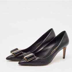 Pre Owned Salvatore Ferragamo Black Leather Bow Zeri Pumps Size 40