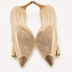 Pre Owned Salvatore Ferragamo Beige Python Bow Zeri Pumps Size 40