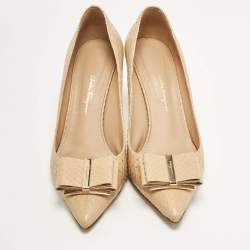 Pre Owned Salvatore Ferragamo Beige Python Bow Zeri Pumps Size 40