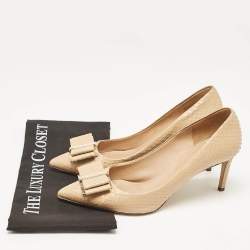 Pre Owned Salvatore Ferragamo Beige Python Bow Zeri Pumps Size 40