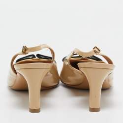 Pre Owned Salvatore Ferragamo Beige Patent Leather Bow Slingback Pumps Size 39