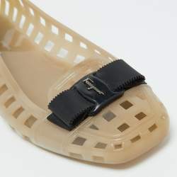 Salvatore Ferragamo Beige Jelly Laser Cut-Out Bow Ballet Flats Size 40.5