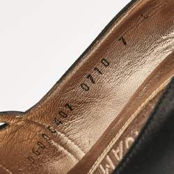 Pre Owned Salvatore Ferragamo Black Satin and Patent Leather Strappy Pumps Size 37.5