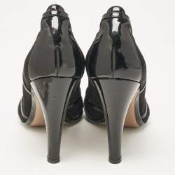 Pre Owned Salvatore Ferragamo Black Satin and Patent Leather Strappy Pumps Size 37.5
