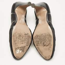 Pre Owned Salvatore Ferragamo Black Satin and Patent Leather Strappy Pumps Size 37.5