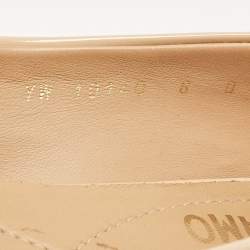 Pre Owned Salvatore Ferragamo Beige Patent Leather Vara Bow Ballet Flats Size 36.5