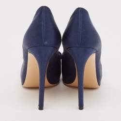 Salvatore Ferragamo Navy Blue Satin Bow Platform Pumps Size 37