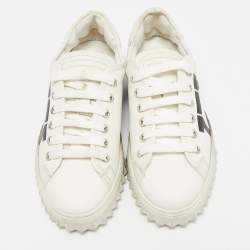 Pre Owned Salvatore Ferragamo White/Black Leather Gancini Logo Print Sneakers Size 35.5