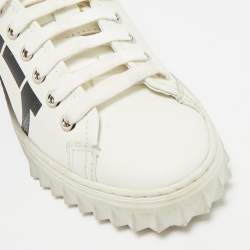 Pre Owned Salvatore Ferragamo White/Black Leather Gancini Logo Print Sneakers Size 35.5