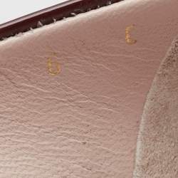 Pre Owned Salvatore Ferragamo Burgundy Patent Leather Vara Bow Peep Toe Pumps Size 36.5