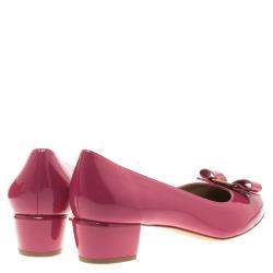 Salvatore Ferragamo Pink Patent Leather Vara Bow Block Heel Pumps Size 41