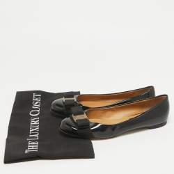 Pre Owned Salvatore Ferragamo Black Patent Leather Vara Bow Ballet Flats Size 36.5