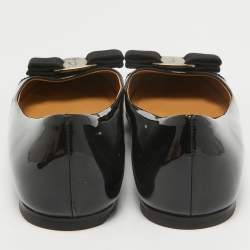 Pre Owned Salvatore Ferragamo Black Patent Leather Vara Bow Ballet Flats Size 36.5
