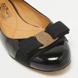 Pre Owned Salvatore Ferragamo Black Patent Leather Vara Bow Ballet Flats Size 36.5