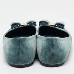 Salvatore Ferragamo Blue Velvet Vara Bow Ballet Flats Size 40