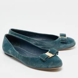 Salvatore Ferragamo Blue Velvet Vara Bow Ballet Flats Size 40