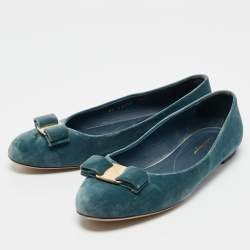 Salvatore Ferragamo Blue Velvet Vara Bow Ballet Flats Size 40