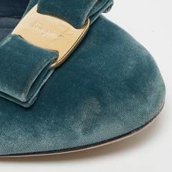 Salvatore Ferragamo Blue Velvet Vara Bow Ballet Flats Size 40