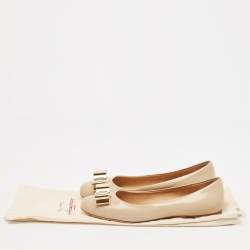 Pre Owned Salvatore Ferragamo Beige Leather Varina Ballet Flats Size 37