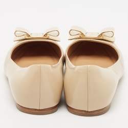 Pre Owned Salvatore Ferragamo Beige Leather Varina Ballet Flats Size 37