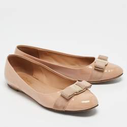 Salvatore Ferragamo Beige Patent Leather Varina Ballet Flats Size 39