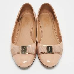 Salvatore Ferragamo Beige Patent Leather Varina Ballet Flats Size 39