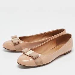 Salvatore Ferragamo Beige Patent Leather Varina Ballet Flats Size 39