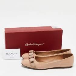 Salvatore Ferragamo Beige Patent Leather Varina Ballet Flats Size 39